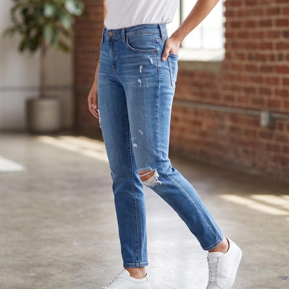 Current Elliot Straight Leg Jeans Womens‎ 26 Blue Mid Rise Distressed Denim Y2K
